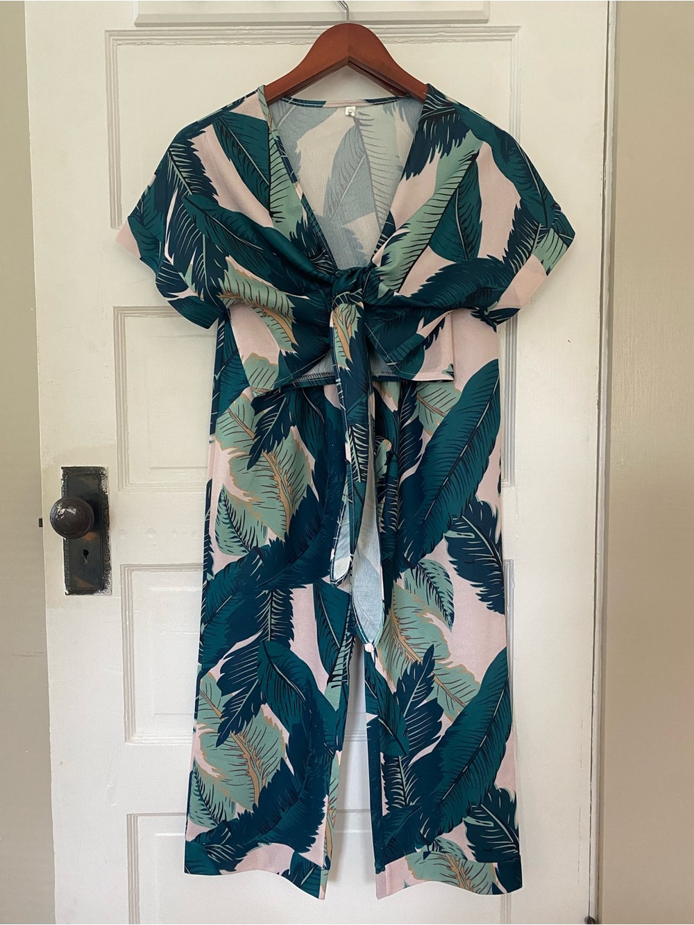 Tropical Tie-Front Crop Top and Pant Set